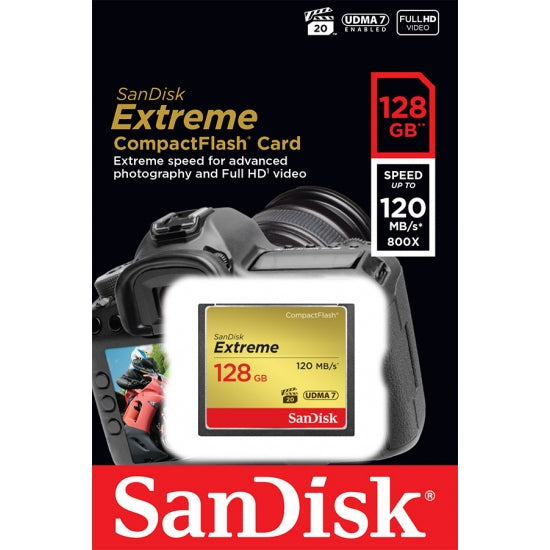 SanDisk 128GB Extreme Compact Flash (CF) Card 120MB/s R, 85MB/s W