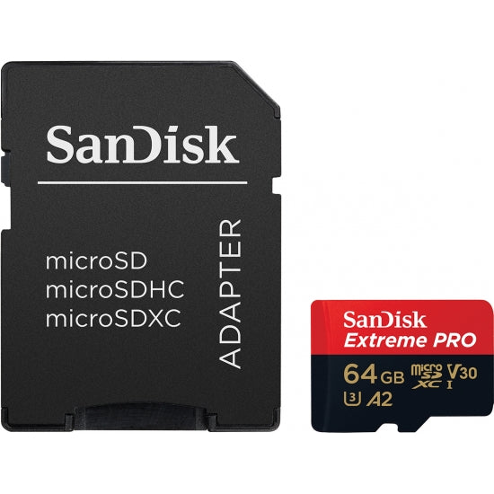 SanDisk 64GB Extreme Pro Micro SD (SDXC) Card U3, V30, A2, 200MB/s R, 90MB/s W