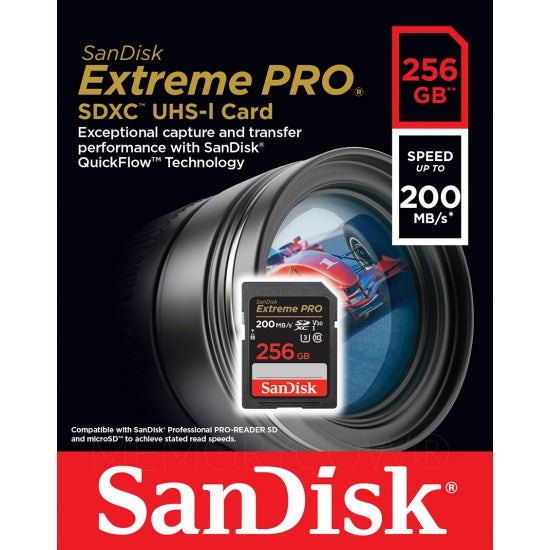 SanDisk 256GB Extreme Pro SD (SDXC) Card U3, V30, 200MB/s R, 140MB/s W