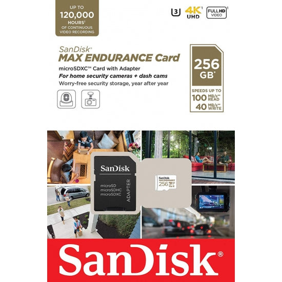 SanDisk 256GB MAX ENDURANCE Micro SD (SDXC) Card U3, V30, 100MB/s R, 40MB/s W