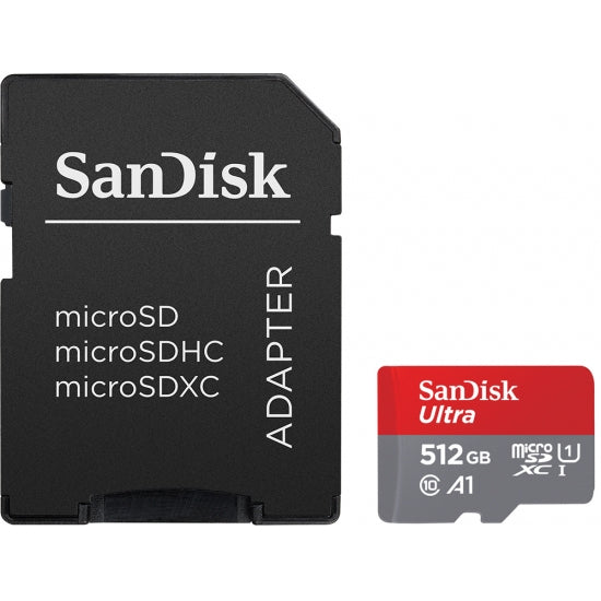 SanDisk 512GB Ultra Micro SD (SDXC) Card A1, 150MB/s R, 10MB/s W